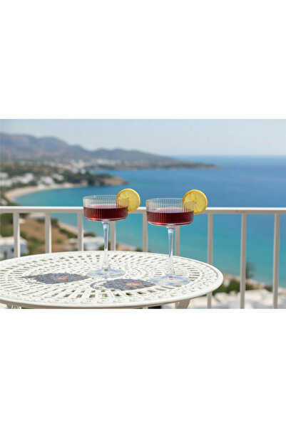 İpek Porselen 6 Kişilik Modern Çizgili Kabartma Desen Cam Ayaklı (Kadeh) Takı...