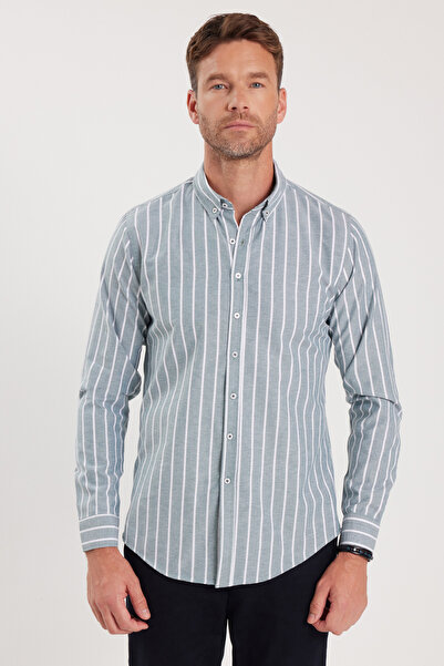 Tudors Pánska košeľa Slim Fit s pruhovaným golierom a gombíkom s dlhým rukávom