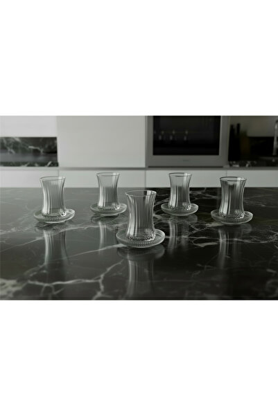 İpek Porselen 6 Kişilik Elsa Riva Naturel Cam Çay Takımı 12 Parça