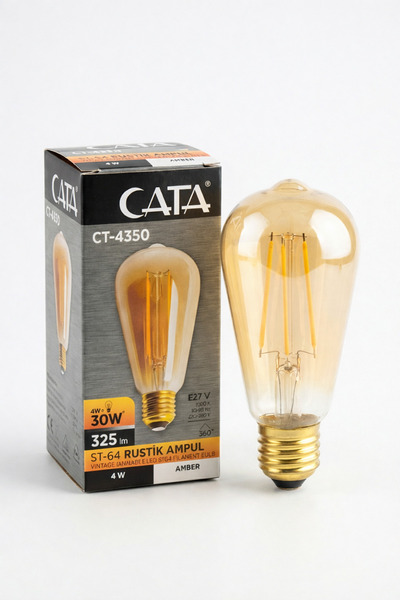 Cata CT-4350 ST64 Rustik LED Ampul 4W E27 Amber Sarı Işık Armut Tipi Dim Edil...