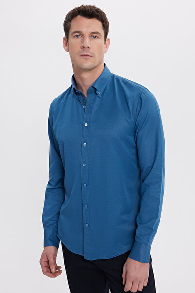 Tudors Erkek Slim Fit Dar Kesim Uzun Kollu Pamuklu Oxford Doku Kolay Ütüleneb...