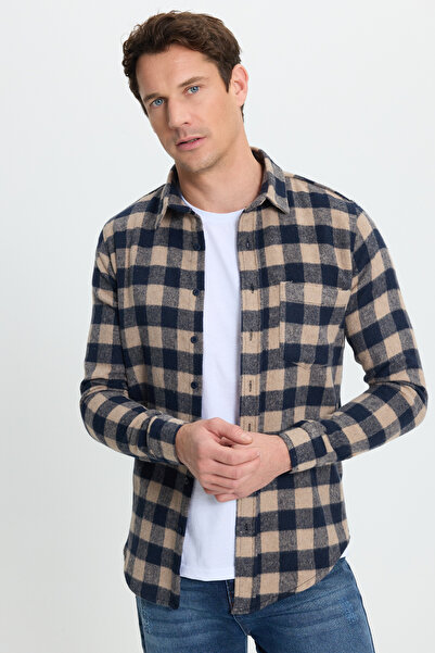 Tudors Erkek Slim Fit Dar Kesim Uzun Kollu Cepli Kareli Dama Desenli Kışlık O...