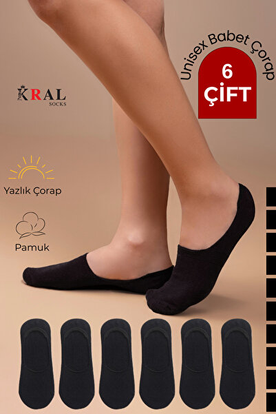 KRAL SOCKS Дамски - мъжки памучни чорапи за балерини с обикновен модел (6 чиф...