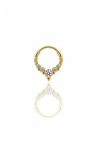 Siminkari 925 Gümüş Mikron Altın Kaplama Sıralı Tohum Altı Taşlı Helix Küpe P...