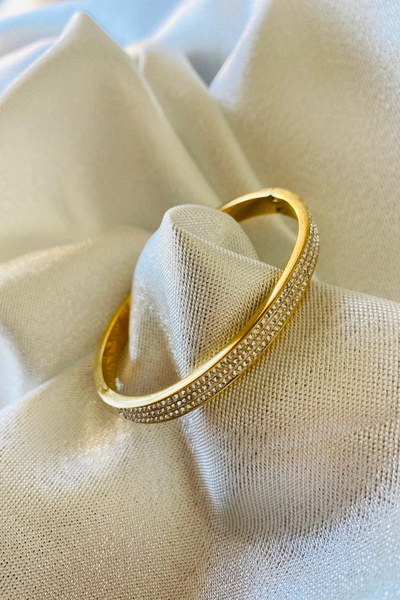 DEMOKAN Kadın Yüksek Kalite Çelik Kararmaz Sıralı Zirkon Taş Kelepçe Çelik Bi...