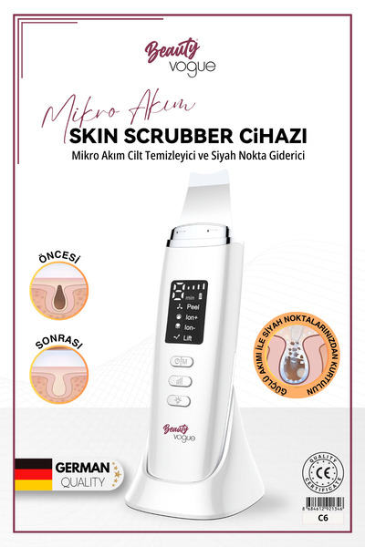 Beauty Vogue C6 Şarj Standlı Ultrasonik Cilt Temizleme Cihazı - Siyah Nokta G...
