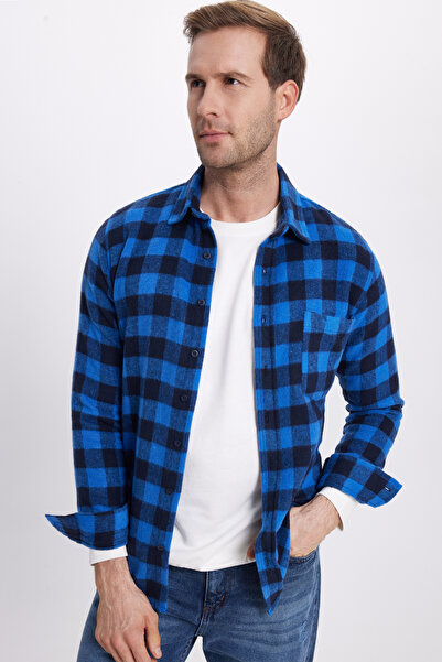 Tudors Erkek Slim Fit Dar Kesim Uzun Kollu Cepli Kareli Dama Desenli Kışlık O...