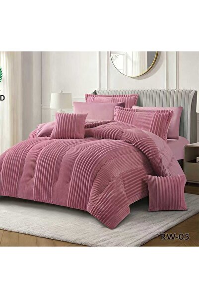 Moon Winter double bed set, 6 pieces, soft velvet middle filling with plain f...