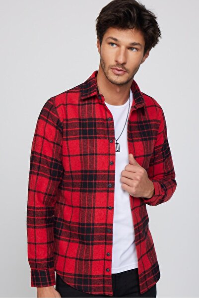 Tudors Erkek Slim Fit Dar Kesim Uzun Kollu Kareli Kışlık Oduncu Gömlek