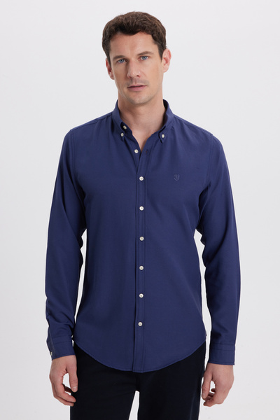 Tudors Men's Slim Fit Slim Fit Plain Oxford Embroidered Button-Down Collar Na...