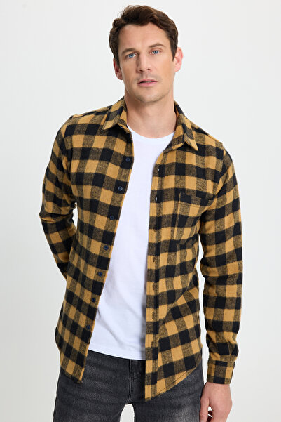 Tudors Erkek Slim Fit Dar Kesim Uzun Kollu Cepli Kareli Dama Desenli Kışlık O...