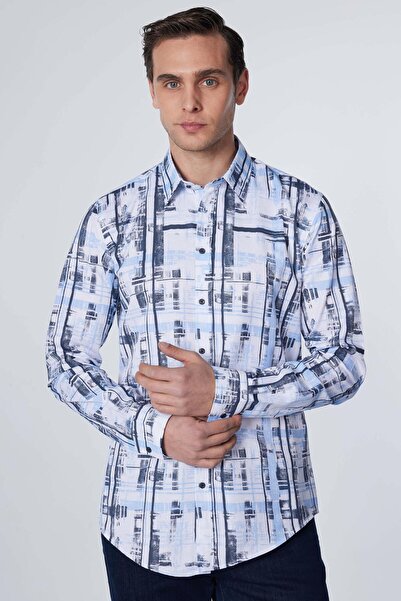Tudors Slim Fit Long Sleeve Patterned Cotton Easy Iron Men's Shirt