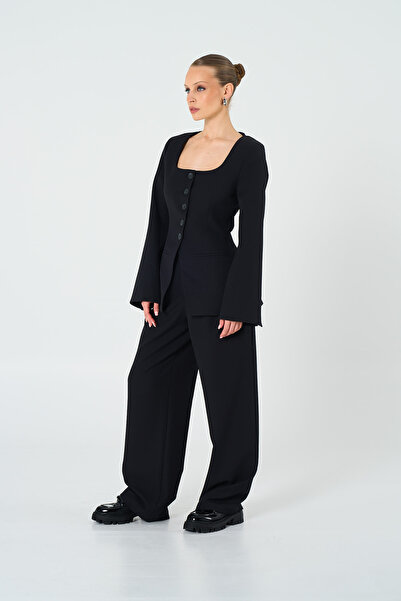 Thalure Kadın Siyah Geniş Yaka Blazer