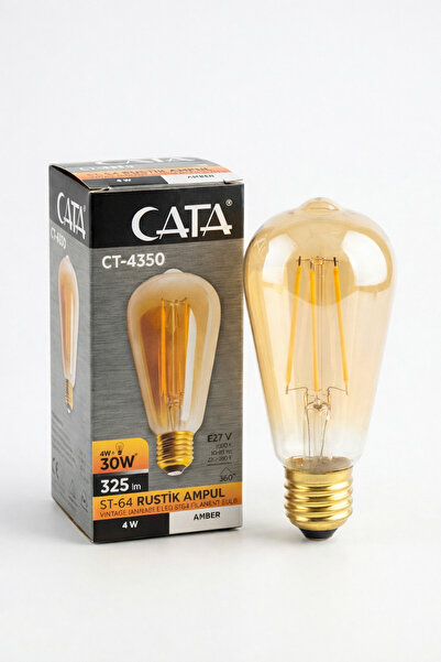 Cata CT-4350 ST64 Rustik LED Ampul 4W E27 Amber Sarı Işık Armut Tipi Dim Edil...