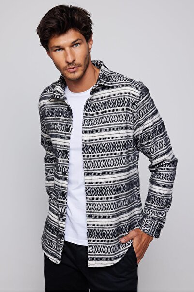 Tudors Men's Ethnic Patterned Slim Fit Cotton Lumberjack Shirt - Long Sleeve ...