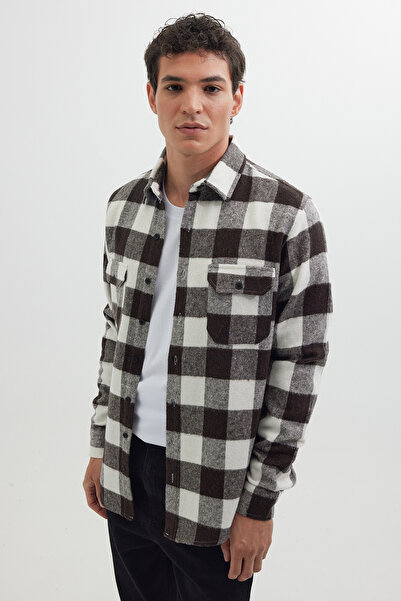 Tudors Erkek Slim Fit Dar Kesim Uzun Kollu Kapaklı Çift Cepli Kareli Kışlık O...