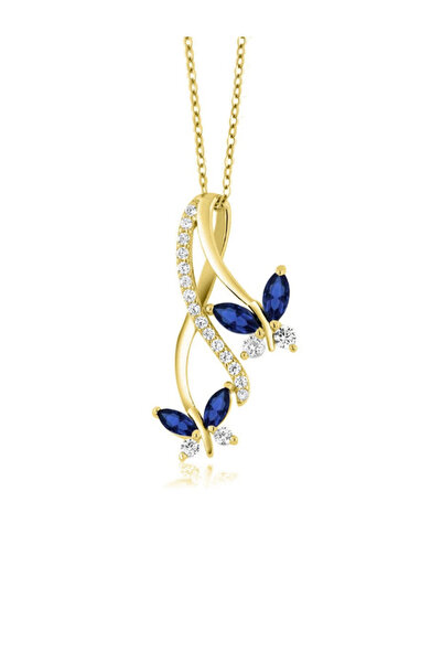 Brezza Lusso Jewelry Sonsuzluk Safir Taşlı Kelebek Gümüş Kolye Altın Kaplama