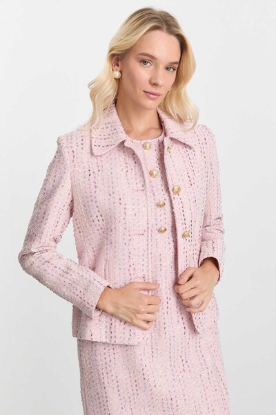 Selen Giyim Bebe Yaka Dik Cepli Kendinden Simliı Ceket / PEMBE