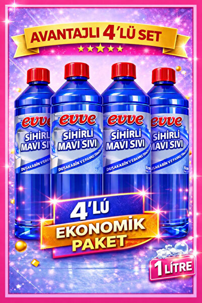 evve Sihirli Mavi Sıvı – x4 1 Litre | Duşakabin, Kireç ve Derz Temizleyici | ...