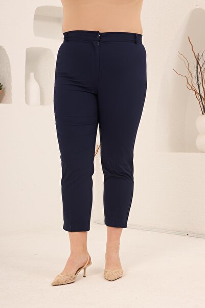 RMG Paça Slit Large Size Gabardine Trousers Navy Blue