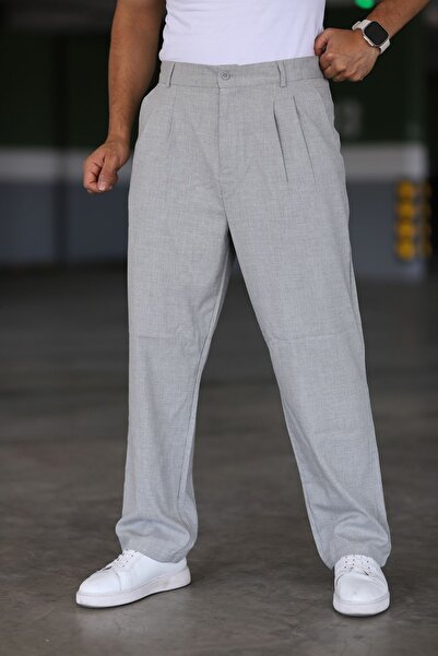 Bürke Φαρδύ διπλό πλισέ ΓΚΡΙ Χρώμα ελαστική μέση καλής ποιότητας χαλαρή εφαρμ...