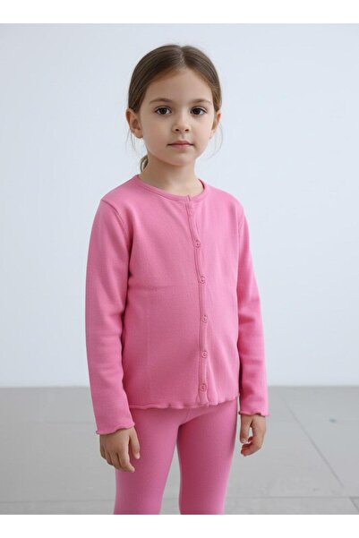 LUESS Girls' Ribbed 100% Cotton Buttoned Cardigan