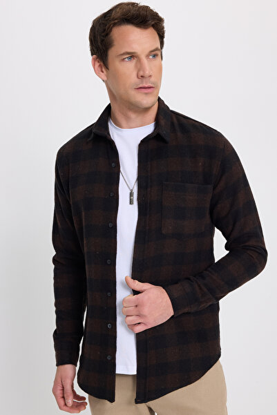 Tudors Men's slim fit long sleeve plaid checkered winter woodcutter shirt wit...