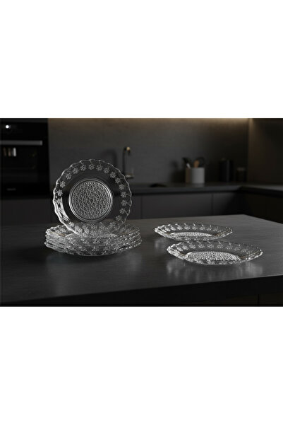 Vidrex Nagoya 6 Kişilik Cam Tatlı Tabağı Seti Çiçek Desenli 14,5 Cm