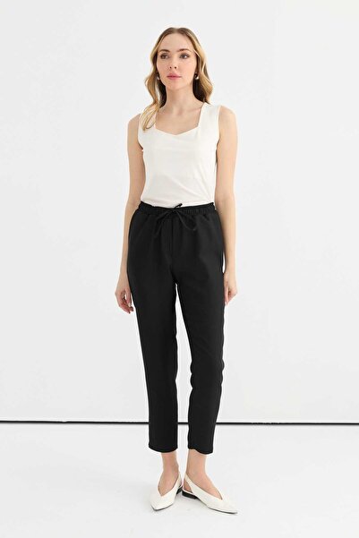 Selen Giyim Elastic waist carrot pants / black