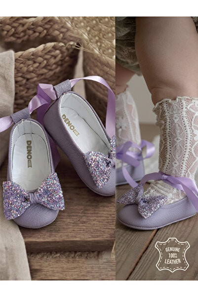 Denokids Pantofi pentru fetiță cu panglică din piele naturală, balerină lilia...