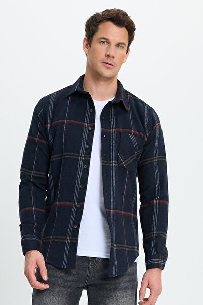 Tudors Men's Slim Fit slim fit plaid pocket black lumberjack shirt