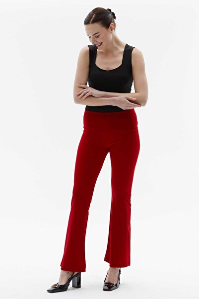 Genel Markalar Beli Lastikli İspanyol Paça Pantolon / KIRMIZI