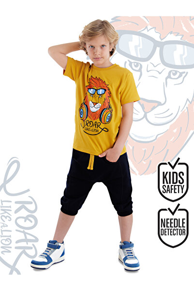 MSHB&G Boy's Lion Yellow Summer T-shirt and Capri Shorts Set with Pocket Detail