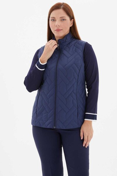 Selen Giyim Büyük Beden Dik Yaka Asimetrik Kapitone Yelek / LACİVERT