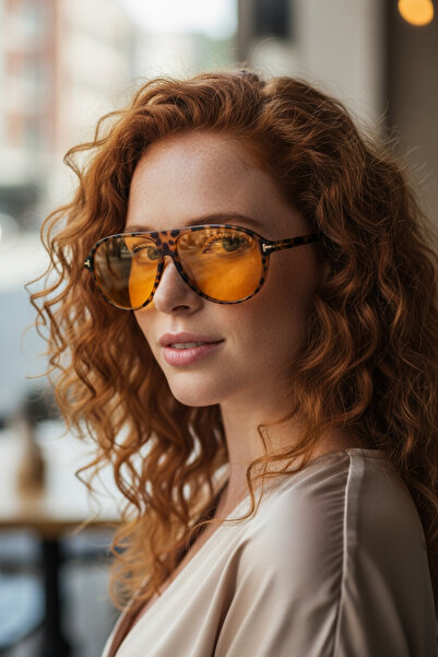 BAPPİR Unisex Güneş Gözlüğü Leopar Desenli Turuncu Camlı Trend Model Dikdörtg...