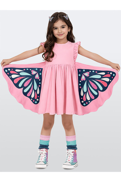 Denokids Girls' Dress Cotton Combed Cotton Pink Butterfly Dress Spring Summer...