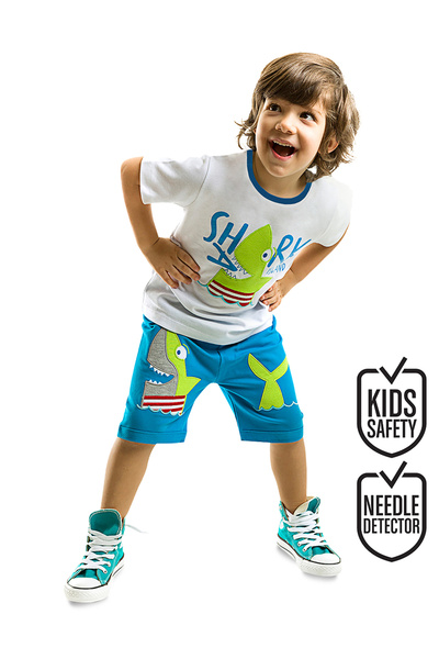 Denokids Shark Island Erkek Çocuk Yazlık T-shirt Şort Takım
