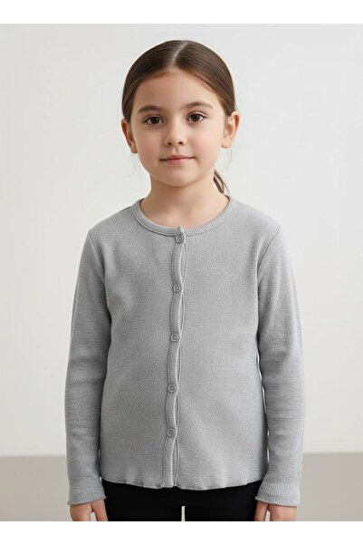 LUESS Girls' Ribbed 100% Cotton Buttoned Cardigan