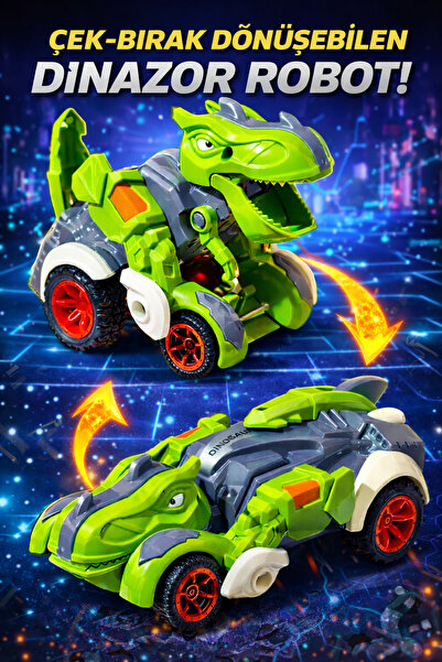 TRUST STORE Trex Dinazor Figür Araba Sürtmeli Teker Transformers Robot Dinozo...