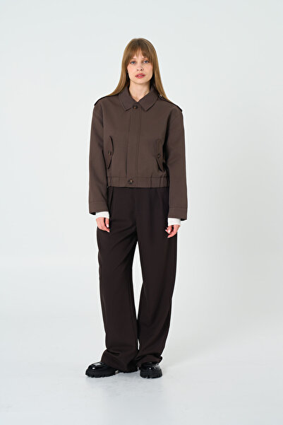 Thalure Jachetă de damă din gabardină maro deschis cu epoleți