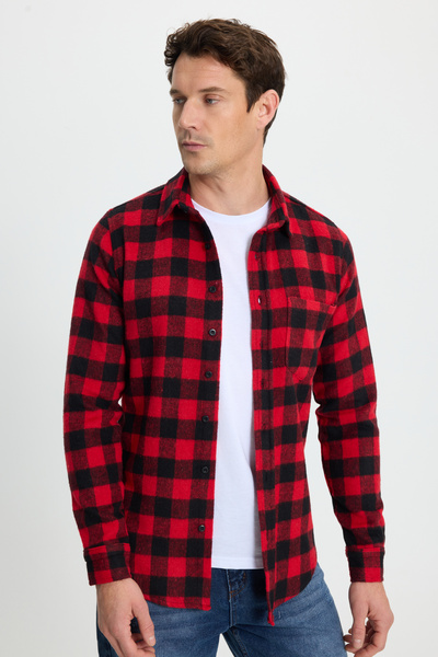 Tudors Men's slim fit long sleeve plaid checkered winter woodcutter shirt wit...