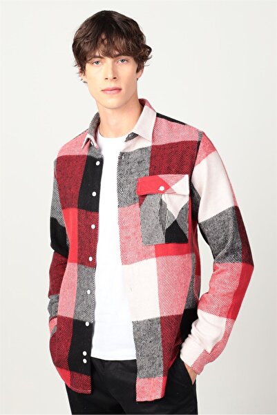 Tudors Slim Fit Uzun Kollu Büyük Kareli Büyük Cep Kışlık Oduncu Erkek Kırmızı...