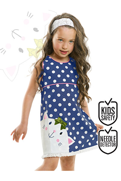 Denokids Dívčí tmavě modré puntíkované letní popelínové šaty