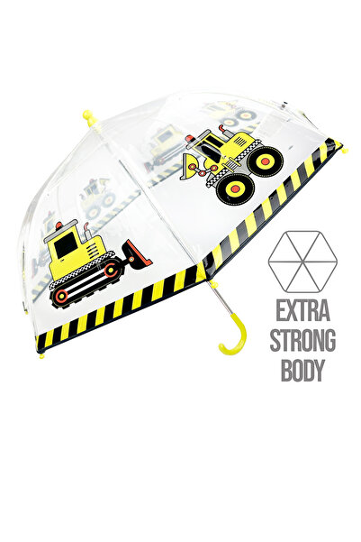 Denokids İnşaat Araçları Erkek Çocuk Şeffaf Şemsiye