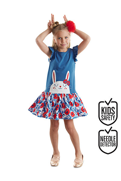 Denokids Rochie albastră pentru fetiță iepure cu modele florale