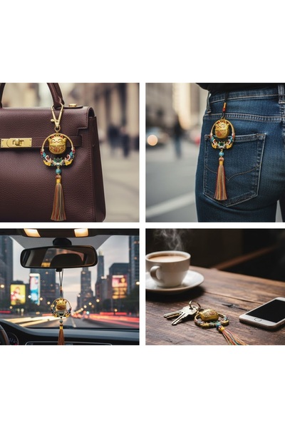 Kuzey Tacı Renkli Püsküllü Şans Kedisi Feng Shui Askılık Otantik Tasarım Vip