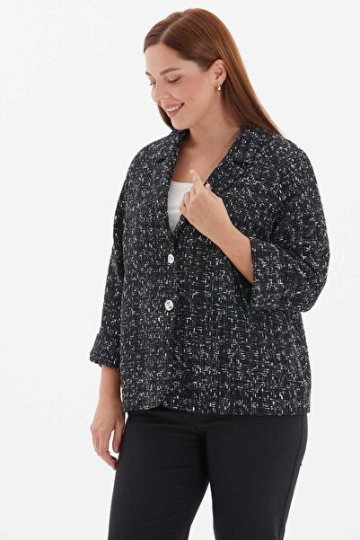 Selen Giyim Büyük Beden Erkek Yaka Kırçıllı Truvakar Kol Ceket / SİYAH