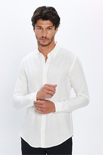 Tudors White Viscose Slim Fit Shirt - Slim Fit, Buttoned Collar