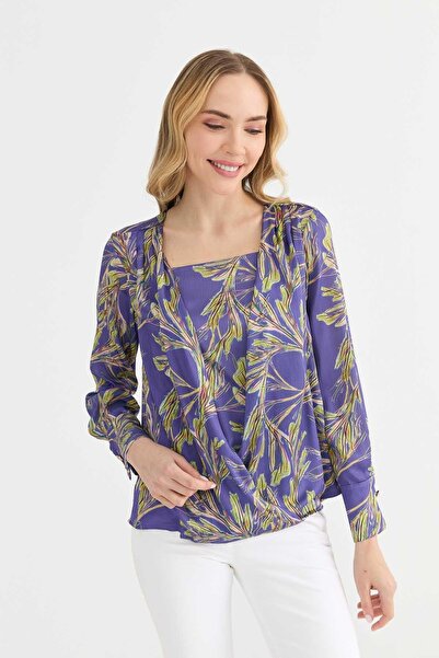 Selen Giyim İçi Bluz Görünümlü Yaprak Desen Bluz / MOR