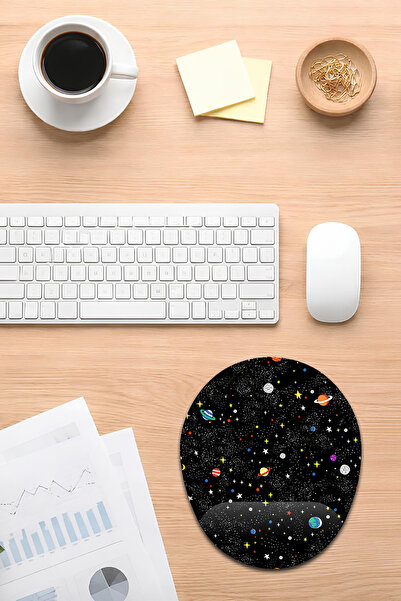 iyi fikirler Uzay ve Gezegen Desenli Bilek Destekli Mouse Pad Ergonomik Kaymaz Taban Mousepad Fare Altlığı